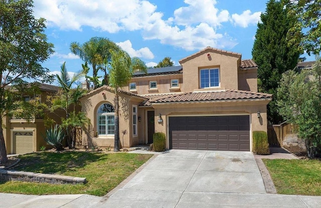 2217 Corte, San Simeon, Chula Vista, CA 91914 - mediterranean / spanish home featuring solar panels, stucco siding, driveway, and a tile roof