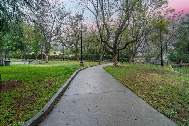 view of property's community with a lawn