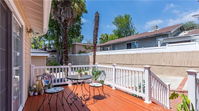 wooden deck with a fenced backyard