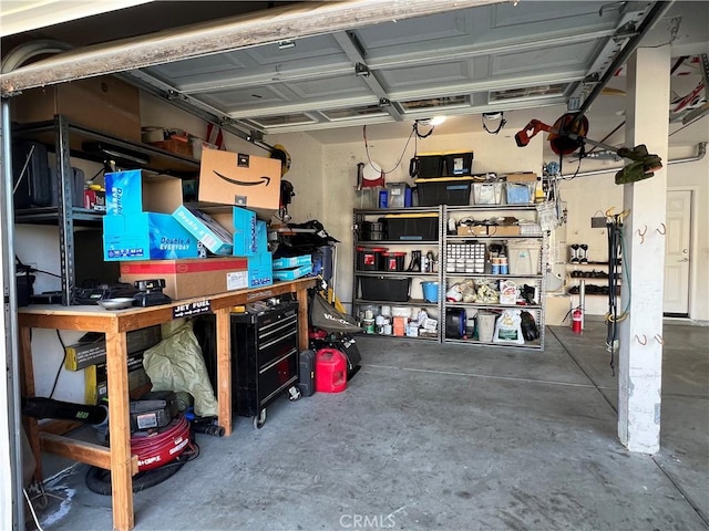 garage featuring a workshop area