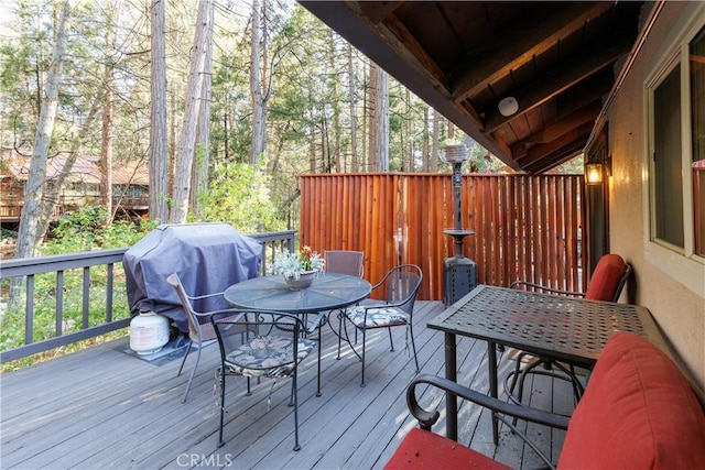 26220 Pine Dell Rd, Idyllwild, CA 92549 - wooden deck with outdoor dining area and area for grilling