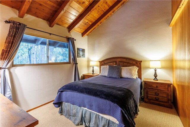 26220 Pine Dell Rd, Idyllwild, CA 92549 - carpeted bedroom featuring wooden ceiling and baseboards