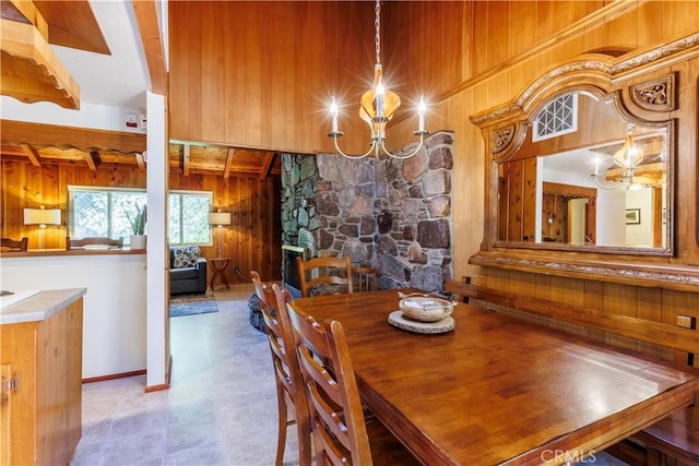 26220 Pine Dell Rd, Idyllwild, CA 92549 - dining room with wood walls and a chandelier