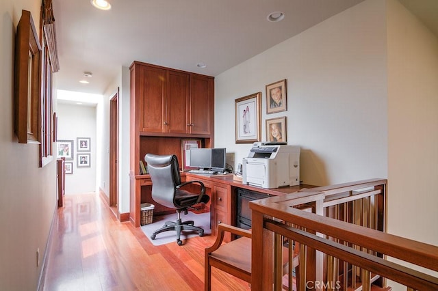 436 32nd St, Manhattan Beach, CA 90266 - office area with light wood-type flooring, recessed lighting, and built in study area