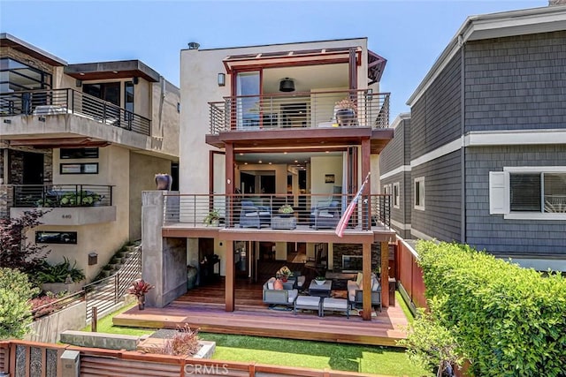 436 32nd St, Manhattan Beach, CA 90266 - back of house featuring a balcony, stairs, and outdoor lounge area