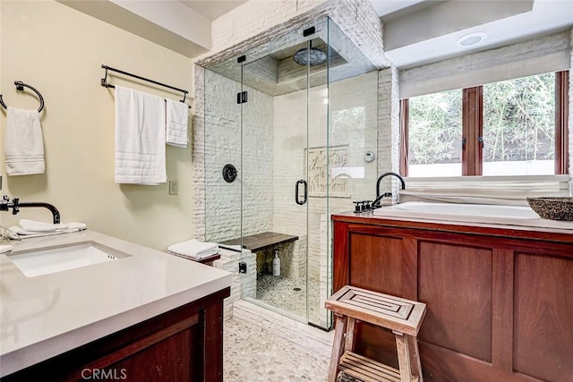 436 32nd St, Manhattan Beach, CA 90266 - full bathroom featuring a bath, a stall shower, and vanity