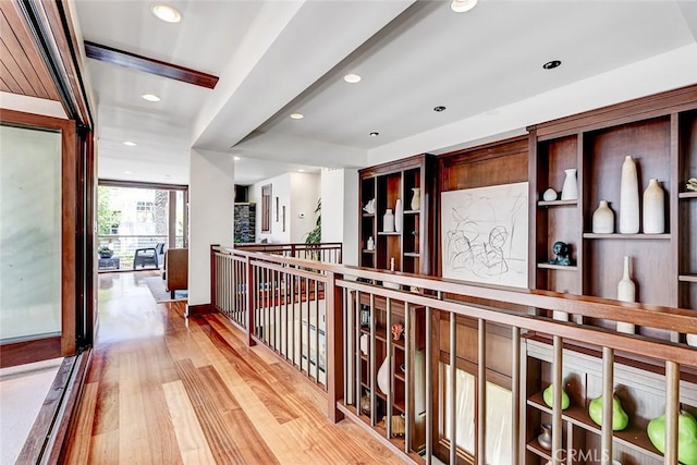 436 32nd St, Manhattan Beach, CA 90266 - hallway featuring a baseboard heating unit, wood finished floors, and recessed lighting