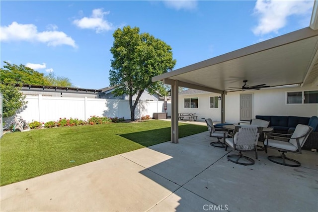 1263 Sandra Ct, Upland, CA 91786 - view of patio / terrace with a ceiling fan, outdoor dining space, and outdoor lounge area