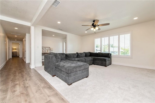 1263 Sandra Ct, Upland, CA 91786 - living room with recessed lighting, a ceiling fan, baseboards, and light wood finished floors