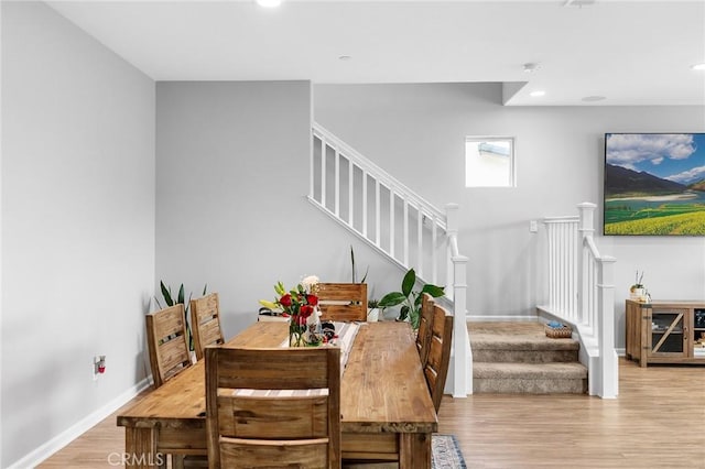 24521 Snapdragon Way, Lake Elsinore, CA 92532 - dining room featuring stairs, light wood-style flooring, and recessed lighting
