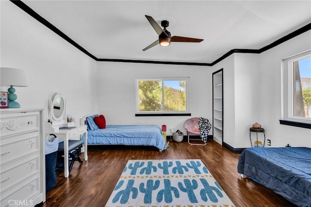 33645 Kobe Rd, Agua Dulce, CA 91390 - bedroom featuring ornamental molding, wood finished floors, ceiling fan, and baseboards