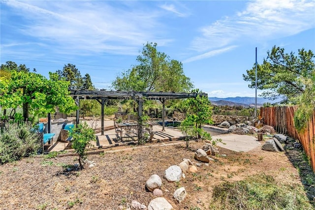 33645 Kobe Rd, Agua Dulce, CA 91390 - view of yard with fence, a patio, a mountain view, and a pergola