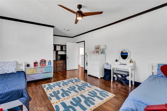 33645 Kobe Rd, Agua Dulce, CA 91390 - bedroom featuring ornamental molding, wood finished floors, and ceiling fan