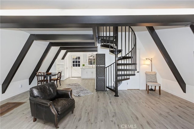 323 Mittry Ln, Lake Arrowhead, CA 92352 - living area featuring wood finished floors, stairs, and baseboards