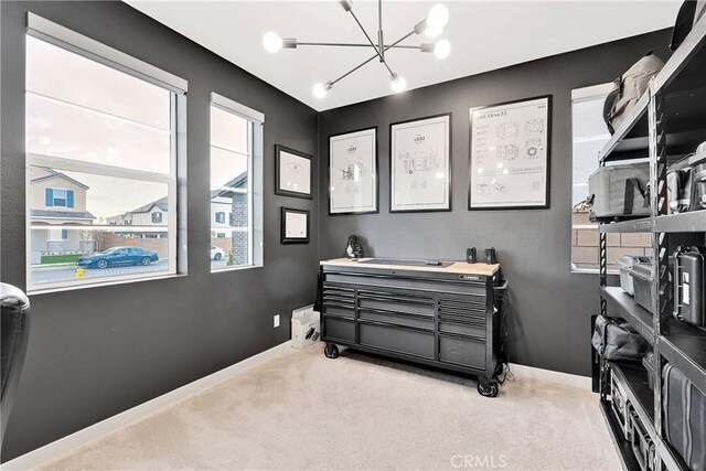 16708 Yarrow Ln, Fontana, CA 92336 - misc room with a chandelier, carpet floors, and baseboards