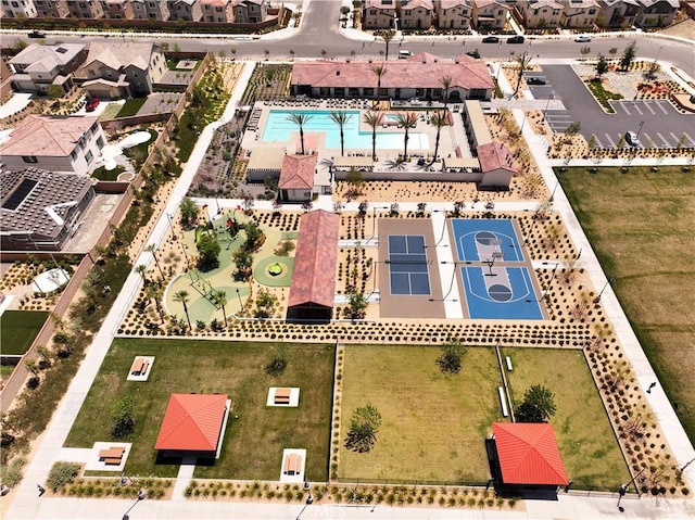16708 Yarrow Ln, Fontana, CA 92336 - aerial view of residential area featuring a pool area