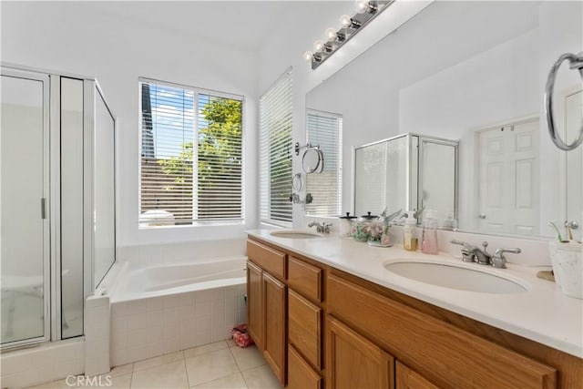 11556 Caldy Ave, Loma Linda, CA 92354 - full bath with a shower stall, a garden tub, tile patterned floors, and double vanity