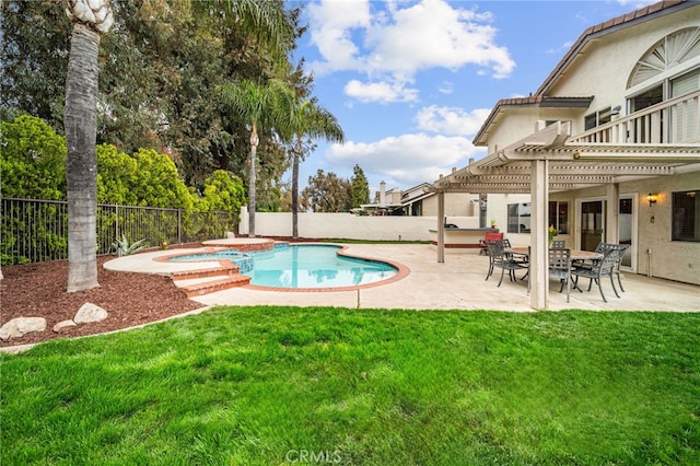 view of swimming pool with a pergola, a patio area, and a pool with connected hot tub
