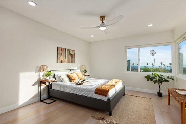 1741 Perch St, San Pedro, CA 90732 - bedroom with light wood-style floors, recessed lighting, baseboards, and a ceiling fan