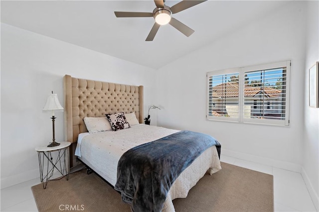 1225 Via Presa, San Clemente, CA 92672 - tiled bedroom featuring lofted ceiling, baseboards, and ceiling fan