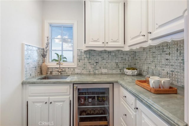 indoor bar with beverage cooler and backsplash