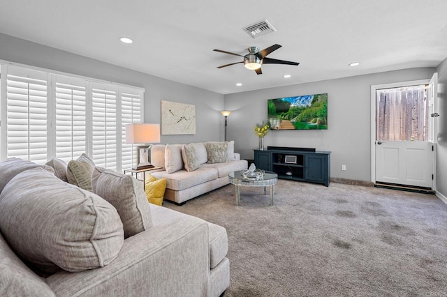 3883 Mount Everest Blvd, San Diego, CA 92111 - living room featuring a ceiling fan, carpet floors, recessed lighting, healthy amount of natural light, and baseboards