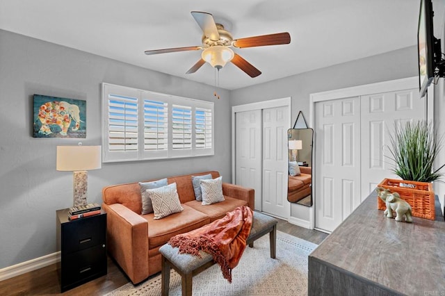 3883 Mount Everest Blvd, San Diego, CA 92111 - living room featuring ceiling fan, baseboards, and wood finished floors