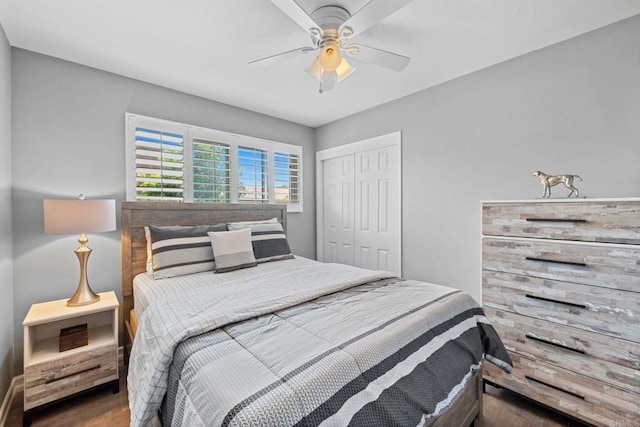 3883 Mount Everest Blvd, San Diego, CA 92111 - bedroom featuring wood finished floors, a closet, and a ceiling fan
