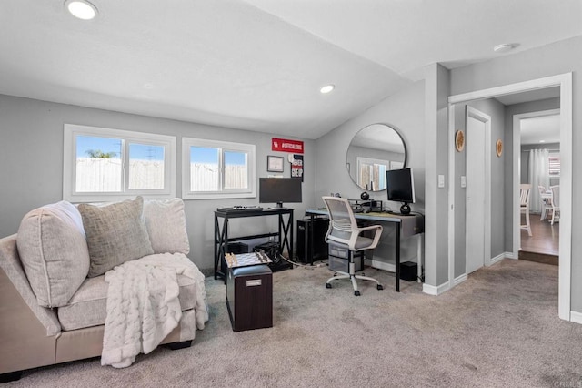 3883 Mount Everest Blvd, San Diego, CA 92111 - carpeted office featuring baseboards, recessed lighting, and vaulted ceiling