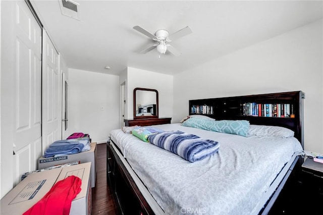 3862 Pimlico Dr, Pleasanton, CA 94588 - bedroom featuring a closet, dark wood-type flooring, and ceiling fan