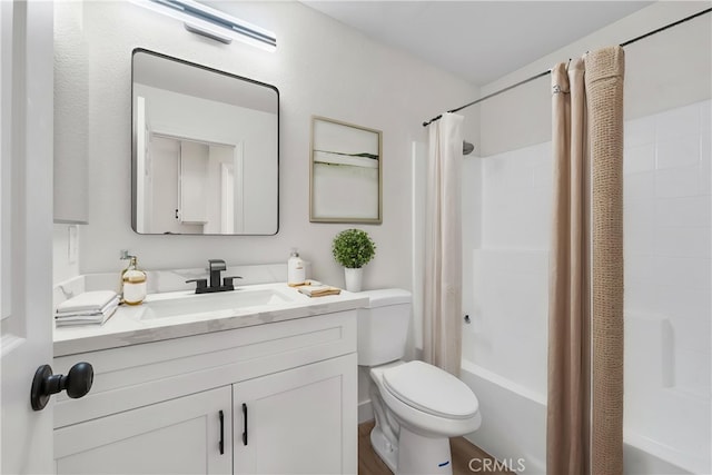1032 Glenn Ct, Lancaster, CA 93535 - bathroom featuring toilet, vanity, and shower / tub combo with curtain