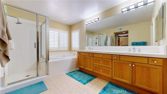 29456 Green Side Ct, Murrieta, CA 92563 - full bath with a bath, tile patterned flooring, a shower stall, and double vanity