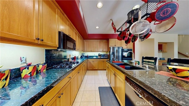 29456 Green Side Ct, Murrieta, CA 92563 - kitchen featuring black appliances, a sink, light tile patterned flooring, and recessed lighting