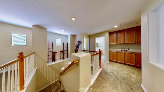 29456 Green Side Ct, Murrieta, CA 92563 - hall with an upstairs landing, recessed lighting, and light colored carpet