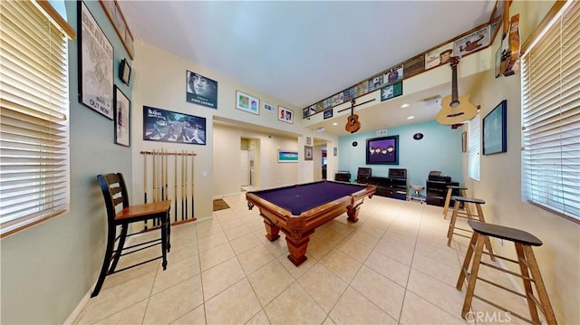 29456 Green Side Ct, Murrieta, CA 92563 - recreation room with billiards table, light tile patterned floors, and baseboards