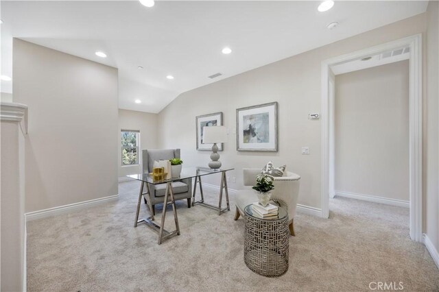 51 Carrington, Irvine, CA 92620 - office area featuring carpet, lofted ceiling, and recessed lighting
