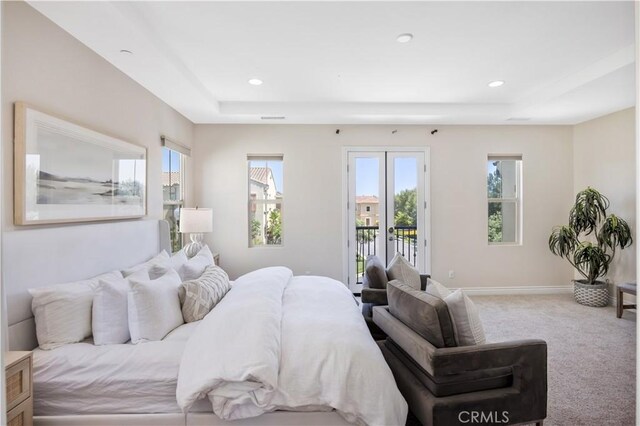 51 Carrington, Irvine, CA 92620 - carpeted bedroom with access to outside, a raised ceiling, and recessed lighting