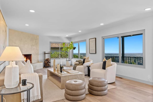5740 Daffodil Ln, San Diego, CA 92120 - living area featuring recessed lighting, wood finished floors, and a fireplace