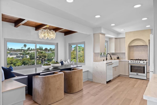 5740 Daffodil Ln, San Diego, CA 92120 - kitchen featuring white appliances, a sink, healthy amount of natural light, light countertops, and recessed lighting