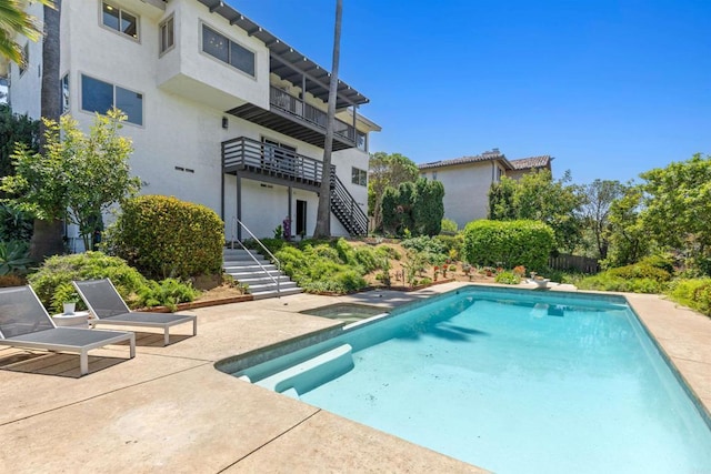 5740 Daffodil Ln, San Diego, CA 92120 - view of pool featuring stairs, a patio, and a pool with connected hot tub