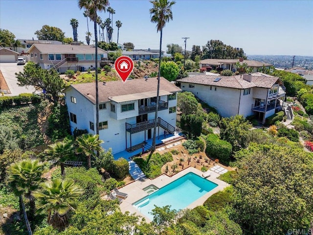 5740 Daffodil Ln, San Diego, CA 92120 - aerial perspective of suburban area featuring a pool