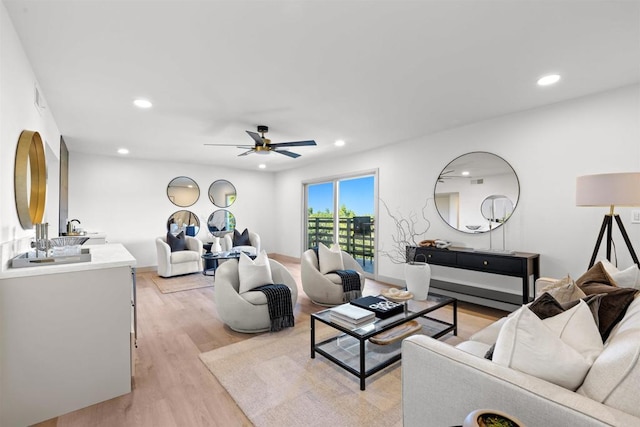 5740 Daffodil Ln, San Diego, CA 92120 - living room featuring light wood-style flooring, recessed lighting, and ceiling fan