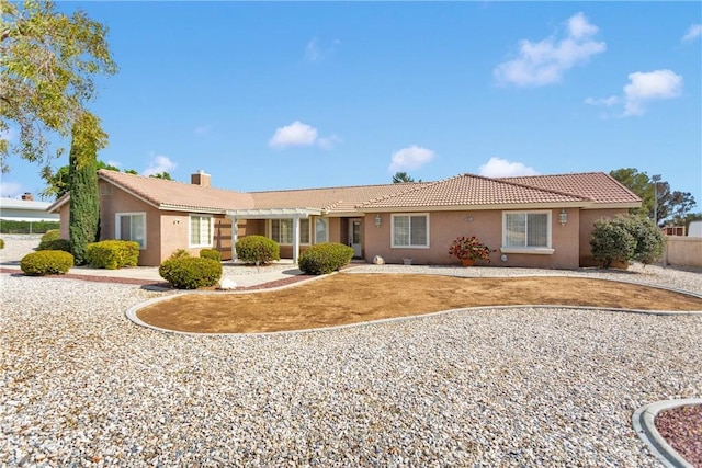 19115 Seneca, Apple Valley, CA 92307 - ranch-style home with stucco siding, a tile roof, and a chimney
