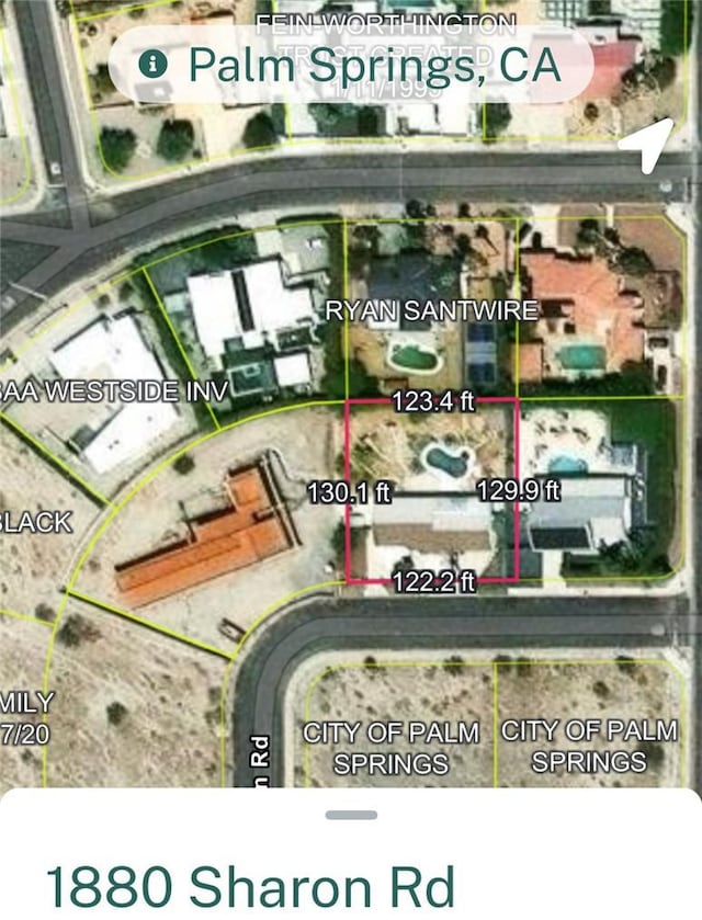 1880 Sharon Rd, Palm Springs, CA 92262 - aerial map of property and surrounding area featuring property parcel outlined