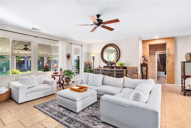 35475 Calendula Cir, Winchester, CA 92596 - living area featuring a ceiling fan, light tile patterned floors, and recessed lighting