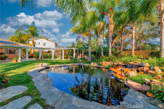 35475 Calendula Cir, Winchester, CA 92596 - view of swimming pool with a pergola and a garden pond