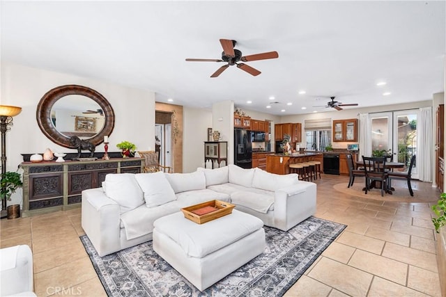 35475 Calendula Cir, Winchester, CA 92596 - living area featuring ceiling fan, recessed lighting, and light tile patterned flooring