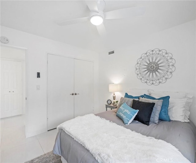 20720 Cottonwood Rd, Yorba Linda, CA 92887 - tiled bedroom with a closet and a ceiling fan