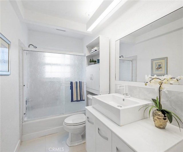 20720 Cottonwood Rd, Yorba Linda, CA 92887 - full bathroom featuring vanity, shower / bath combination with glass door, and tile patterned flooring