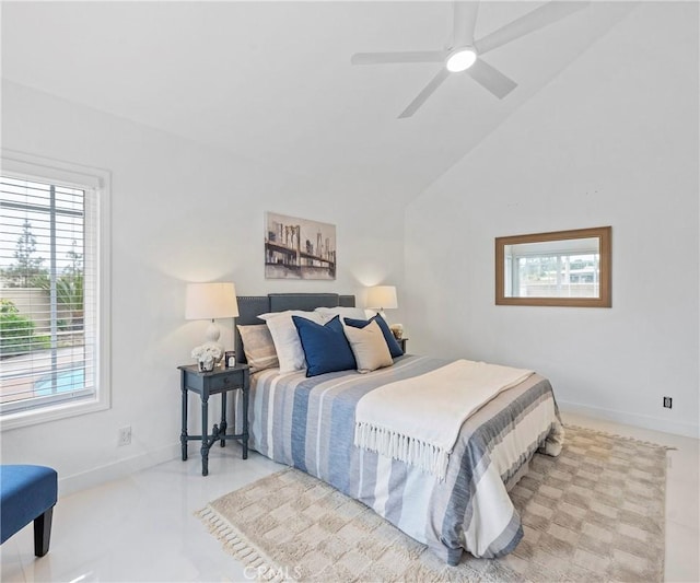 20720 Cottonwood Rd, Yorba Linda, CA 92887 - bedroom featuring multiple windows, ceiling fan, and high vaulted ceiling